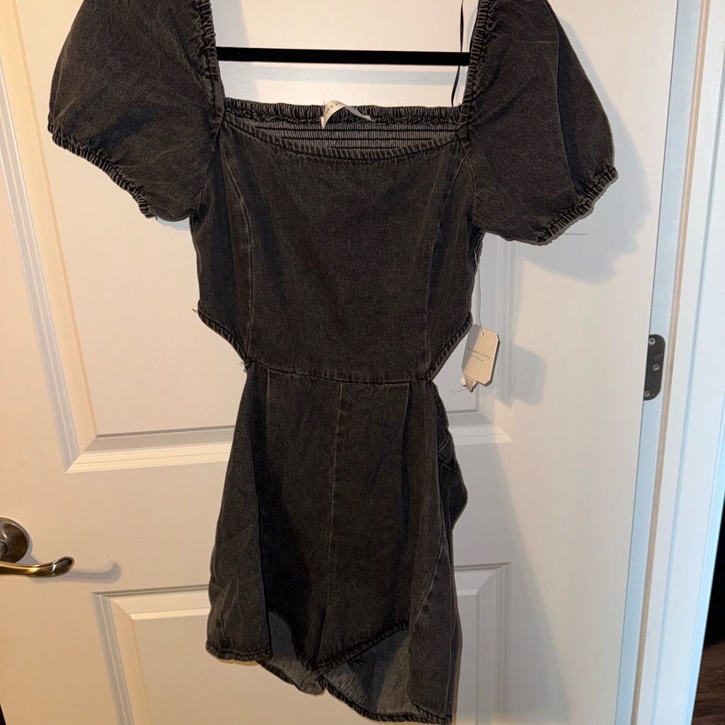 Black Denim Puff Sleeve Dress